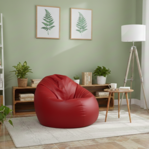 Faux Leather Xxl Pumpkin Shape Single Bean Bag-Maroon