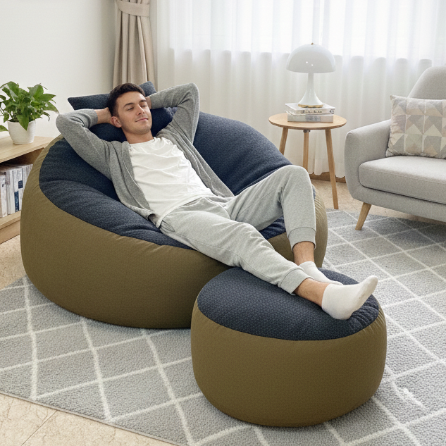 Fabrics Giant Roll Xxxl 3pcs Combo Bean Bag-Old Gold/Coal Grey