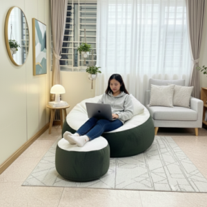 Fabrics Giant Roll Xxxl 3pcs Combo Bean Bag-Moss Green/White