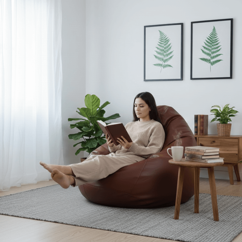 Faux Leather Xxxl Pear Shape Single Bean Bag-Brown