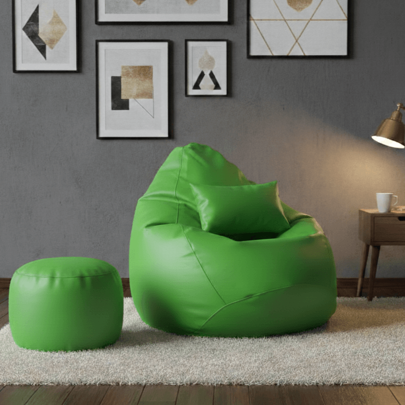 Faux Leather Xxxl Pear Shape 3pcs Combo Bean Bag-Green