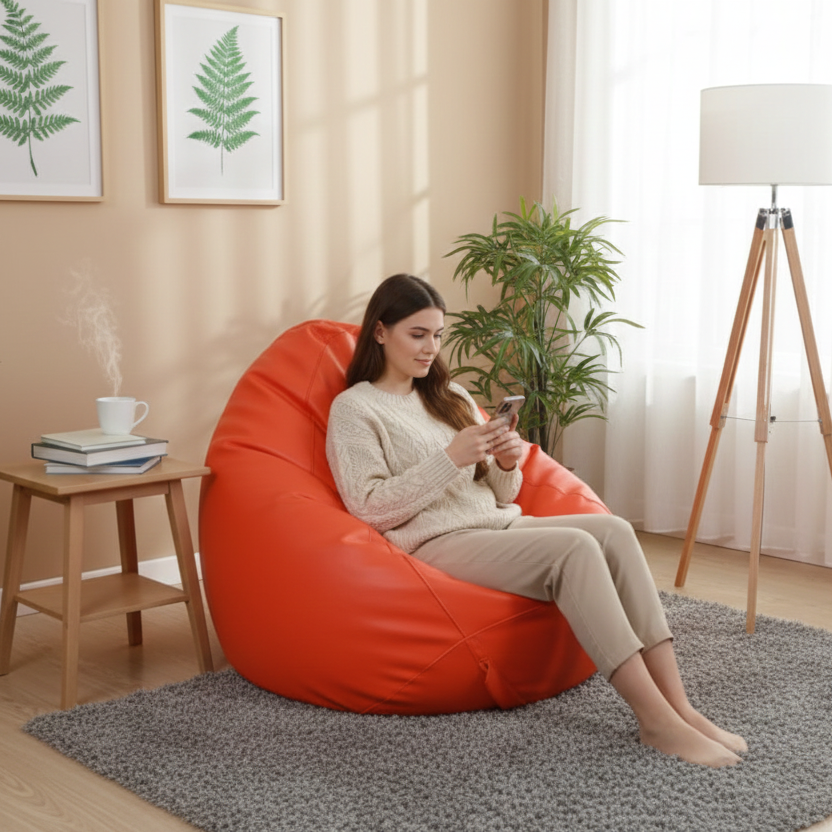 Faux Leather Xxxl Pear Shape Single Bean Bag-Orange