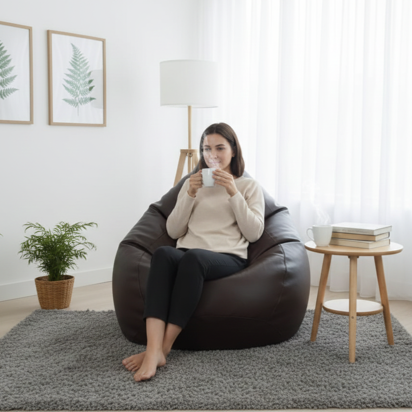 Faux Leather Xxxl Pear Shape Single Bean Bag-Deep Brown
