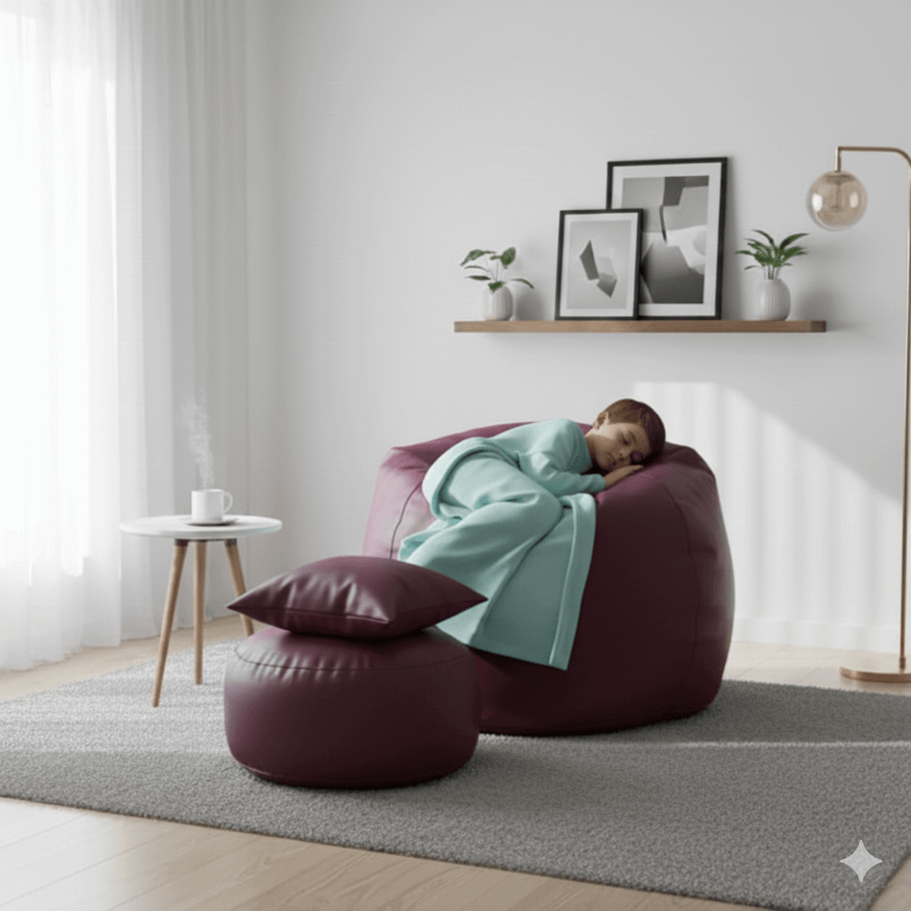 Faux Leather Xxxl Pumpkin Shape 3pcs Combo Bean Bag-Purple