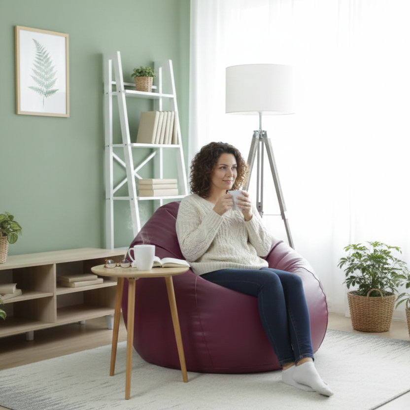 Faux Leather Xxxl Pumpkin Shape Single Bean Bag-Purple