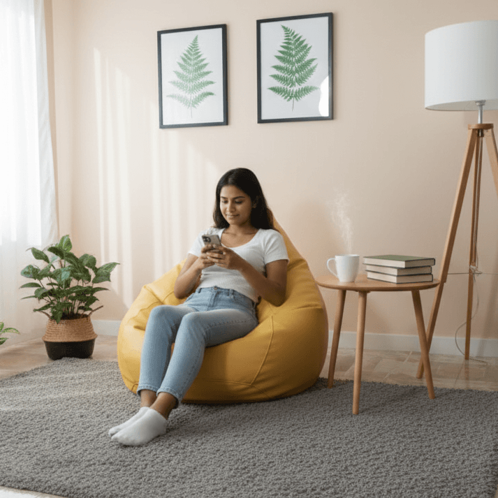 Faux Leather Xxxl Pear Shape Single Bean Bag-Yellow