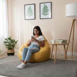 Faux Leather Xxxl Pear Shape Single Bean Bag-Yellow