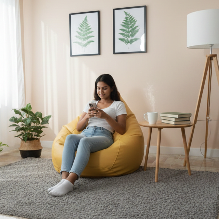 Faux Leather Xxxl Pear Shape Single Bean Bag-Yellow