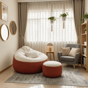 Fabrics Giant Roll Xxl 3pcs Combo Bean Bag-Brick Orange/White