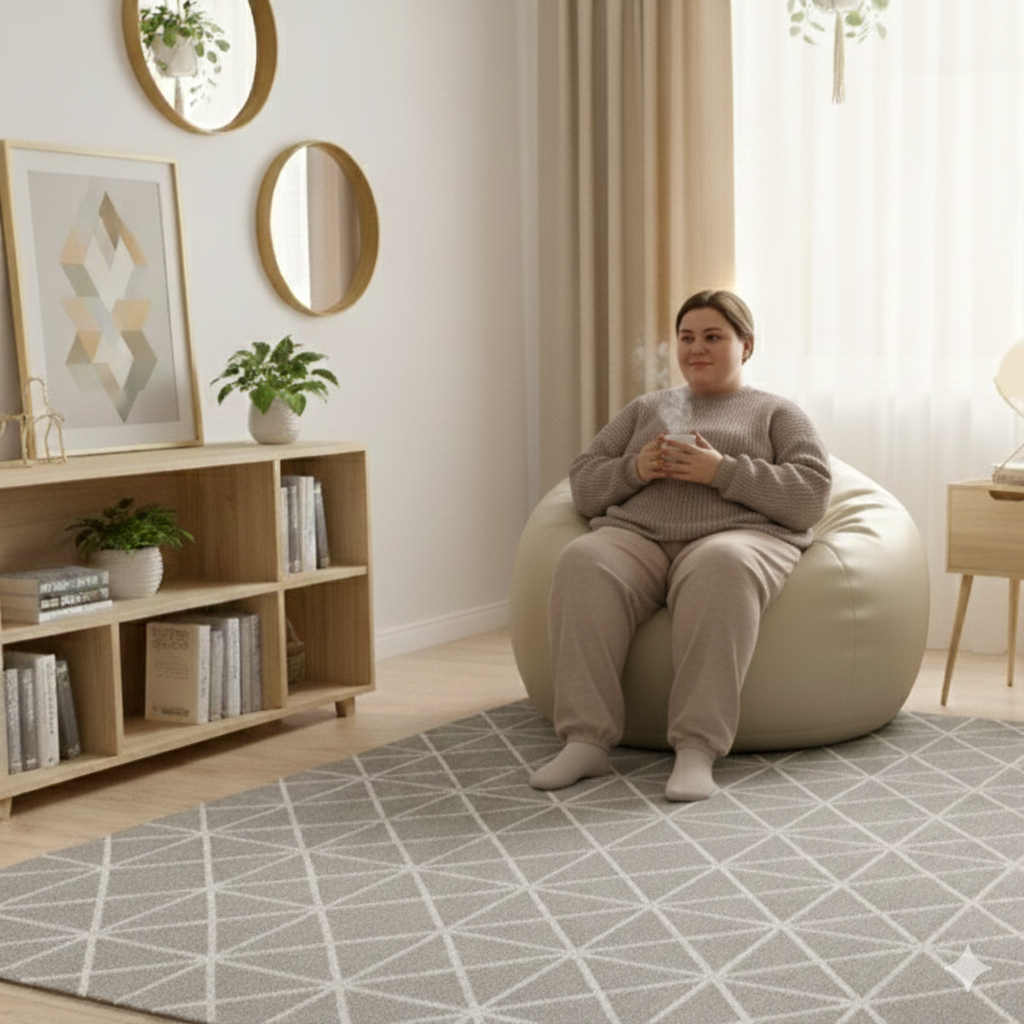 Faux Leather Xxxl Pumpkin Shape Single Bean Bag-Off White