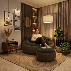 Fabrics Giant Roll Xxxl 3pcs Combo Bean Bag-Old Gold/Coal Grey