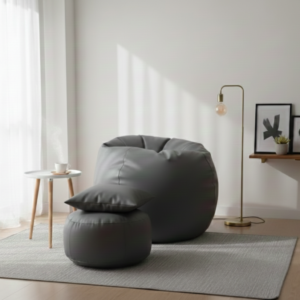 Faux Leather Xxxl Pumpkin Shape 3pcs Combo Bean Bag-Ash