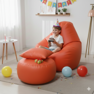 Faux Leather Xxl Pear Shape 3pcs Combo Bean Bag- Orange