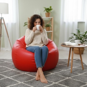 Faux Leather Xxxl Pumpkin Shape Single Bean Bag-Red