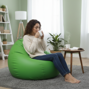 Faux Leather Xxxl Pumpkin Shape Single Bean Bag-Green