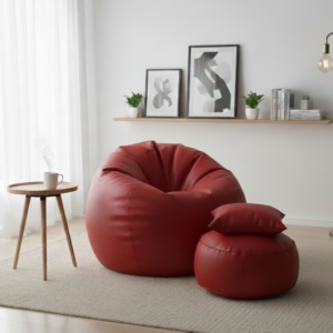 Faux Leather Xxl Pumpkin Shape 3pcs Combo Bean Bag-Maroon