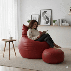 Faux Leather Xxxl Pumpkin Shape 3pcs Combo Bean Bag-Maroon