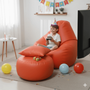 Faux Leather Xxl Pear Shape 3pcs Combo Bean Bag- Orange