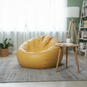 Faux Leather Xxl Pumpkin Shape Single Bean Bag-Yellow