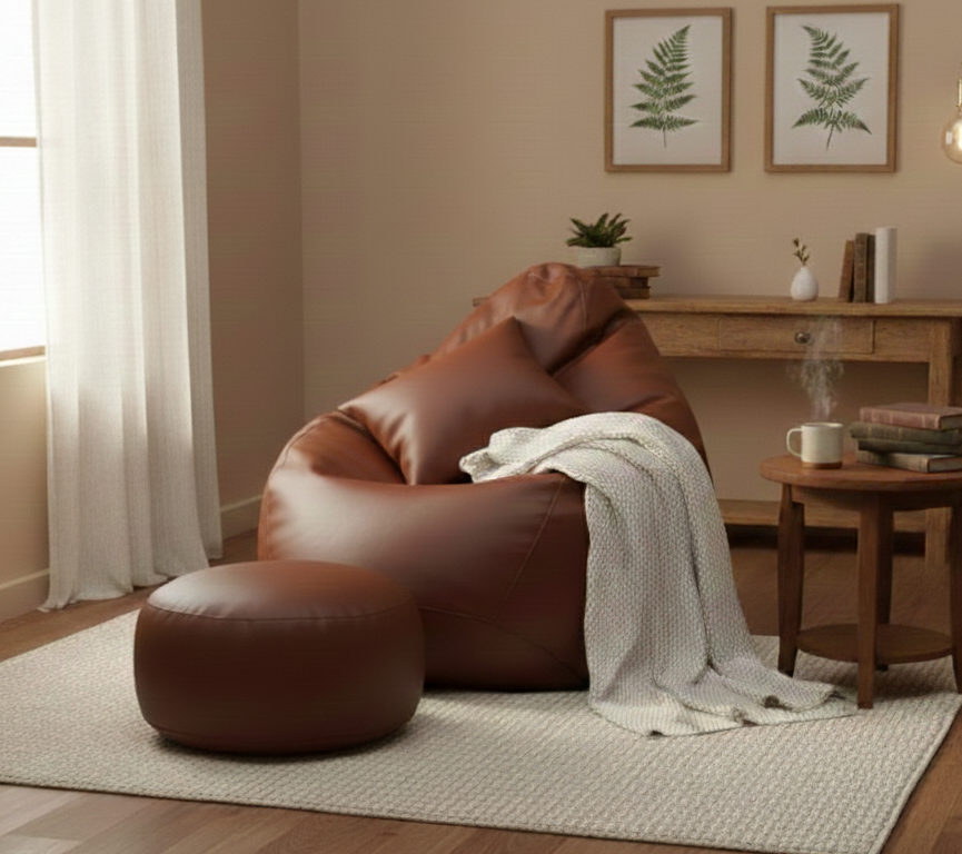 Faux Leather Xxxl Pear Shape 3pcs Combo Bean Bag-Brown