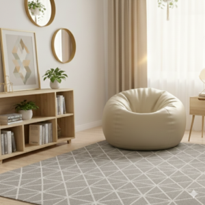 Faux Leather Xxl Pumpkin Shape Single Bean Bag-Off White