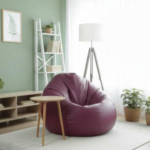 Faux Leather Xxl Pumpkin Shape Single Bean Bag-Purple