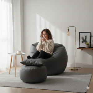 Faux Leather Xxl Pumpkin Shape 3pcs Combo Bean Bag-Ash