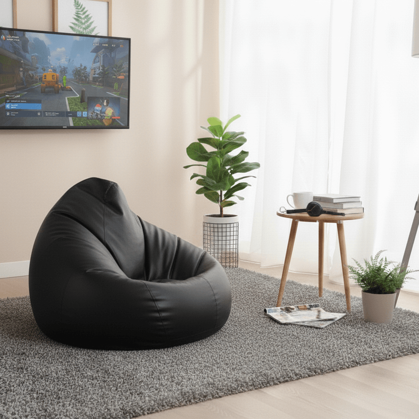 Faux Leather Xxxl Pear Shape Single Bean Bag-Black