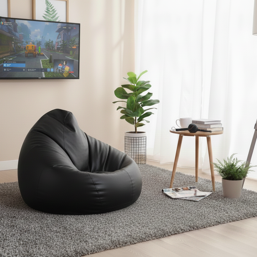 Faux Leather Xxxl Pear Shape Single Bean Bag-Black