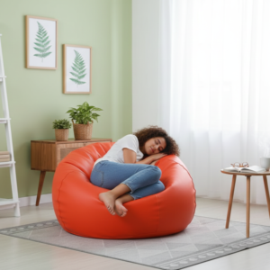 Faux Leather Xxxl Pumpkin Shape Single Bean Bag-Orange