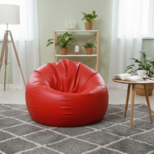 Faux Leather Xxl Pumpkin Shape Single Bean Bag-Red