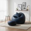 Faux Leather Xxxl Pumpkin Shape 3pcs Combo Bean Bag-Navy Blue