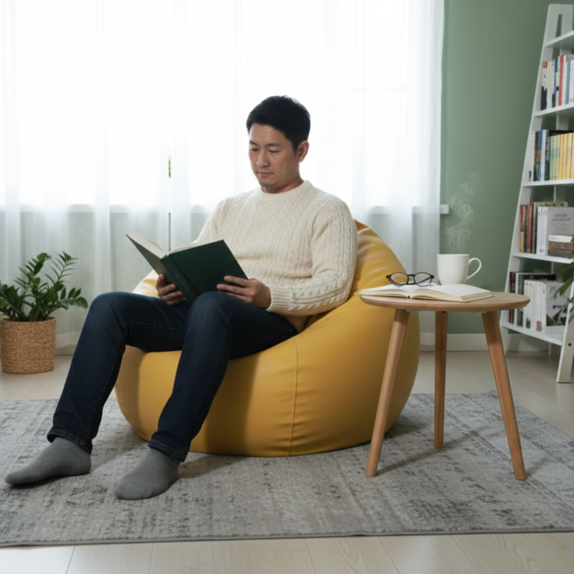 Faux Leather Xxxl Pumpkin Shape Single Bean Bag-Yellow