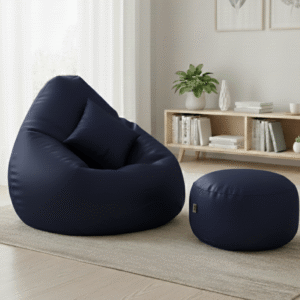 Faux Leather Xxxl Pear Shape 3pcs Combo Bean Bag-Navy Blue