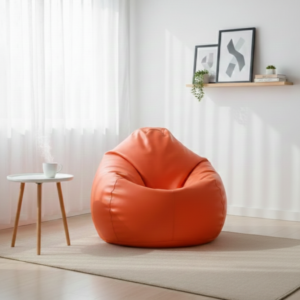 Faux Leather Xxl Pumpkin Shape Single Bean Bag-Orange