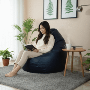 Faux Leather Xxxl Pear Shape Single Bean Bag-Navy Blue