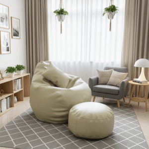 Faux Leather Xxl Pear Shape 3pcs Combo Bean Bag- Off White