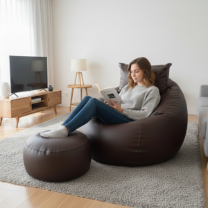 Faux Leather Xxl Pumpkin Shape 3pcs Combo Bean Bag-Deep Brown