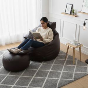 Faux Leather Xxl Pear Shape 3pcs Combo Bean Bag- Deep Brown