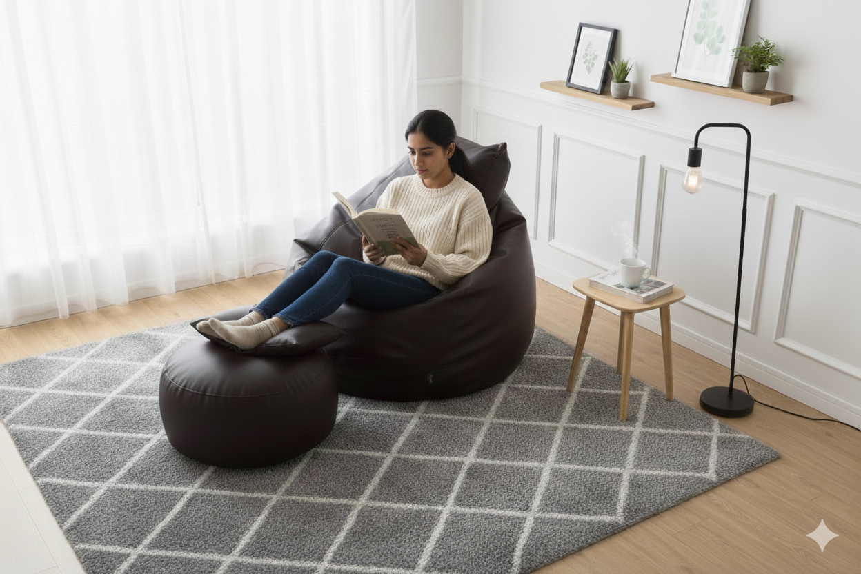 Faux Leather Xxl Pear Shape 3pcs Combo Bean Bag- Deep Brown