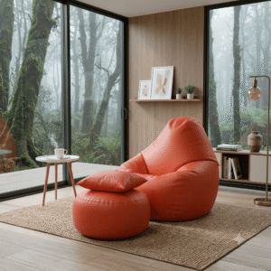 Faux Leather Xxl Pear Shape 3pcs Combo Bean Bag- Orange