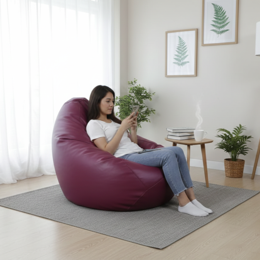 Faux Leather Xxxl Pear Shape Single Bean Bag-Purple