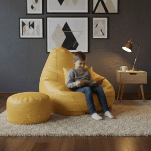 Faux Leather Xxxl Pear Shape 3pcs Combo Bean Bag-Yellow