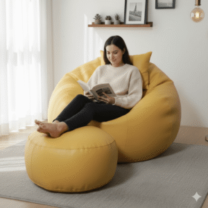 Faux Leather Xxxl Pumpkin Shape 3pcs Combo Bean Bag-Yellow