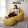 Faux Leather Xxxl Pumpkin Shape 3pcs Combo Bean Bag-Yellow