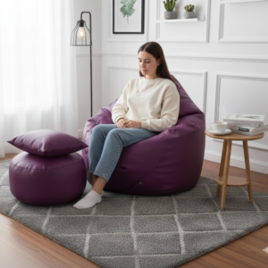 Faux Leather Xxl Pear Shape 3pcs Combo Bean Bag- Purple