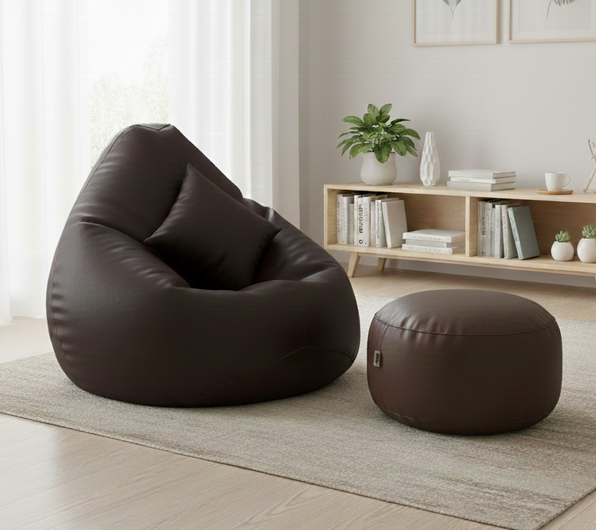 Faux Leather Xxxl Pear Shape 3pcs Combo Bean Bag-Deep Brown