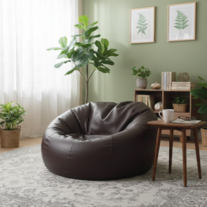 Faux Leather Xxl Pumpkin Shape Single Bean Bag-Deep Brown