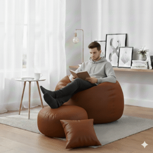 Faux Leather Xxxl Pumpkin Shape 3pcs Combo Bean Bag-Brown