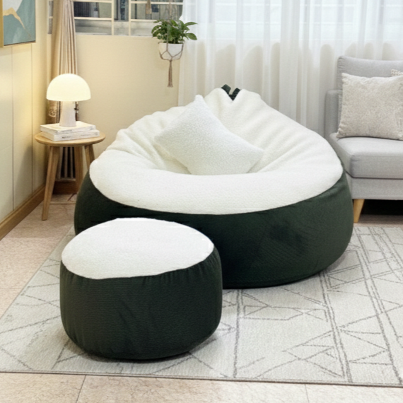 Fabrics Giant Roll Xxl 3pcs Combo Bean Bag-Moss Green/White